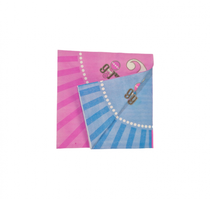Set 16 servetele din hartie model Boy or Girl pentru petrecerea de gender reveal. [1]