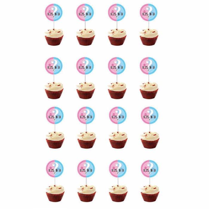 Set 16 toppere/decoratiuni din carton si lemn, model Boy or Girl pentru petrecerea de gender reveal. [1]