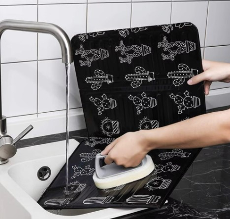 Set 2 Paravane Pliabile din Aluminiu, Negru cu Imprimeu, pentru aragaz, portabil, anti-stropi, protectie ampla, 84 x 32,5 cm [3]