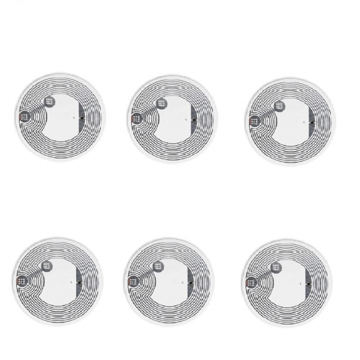 Set 6 pcs - Sticker NFC213 autoadeziv, Tag RFID, rotund, 13.56mHz, PHN Mag, cip programabil, scriere/citire cu telefon mobil, Alb [1]