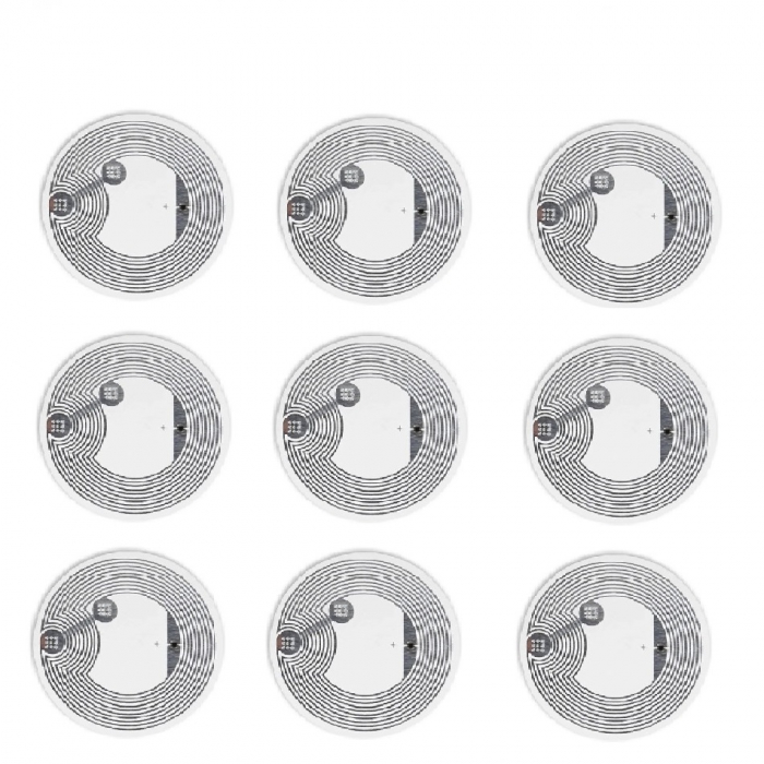 Set 9 pcs - Sticker NFC213 autoadeziv, Tag RFID, rotund, 13.56mHz, PHN Mag, cip programabil, scriere/citire cu telefon mobil, Alb [1]