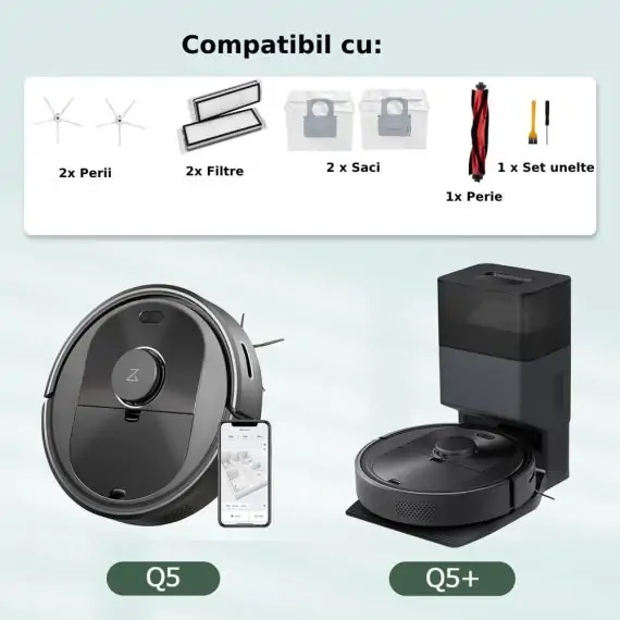 Set 9 Piese Compatibil Roborock Q5 / Q5+ – Perii, Filtre HEPA, Saci de praf [2]