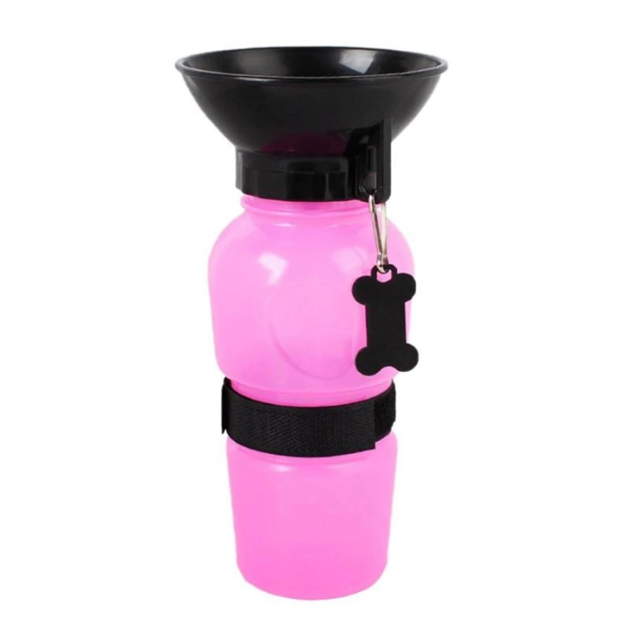 Sticla cu Castron de apa portabil pentru caini pisici, animale de companie, Roz, 500 ml [1]