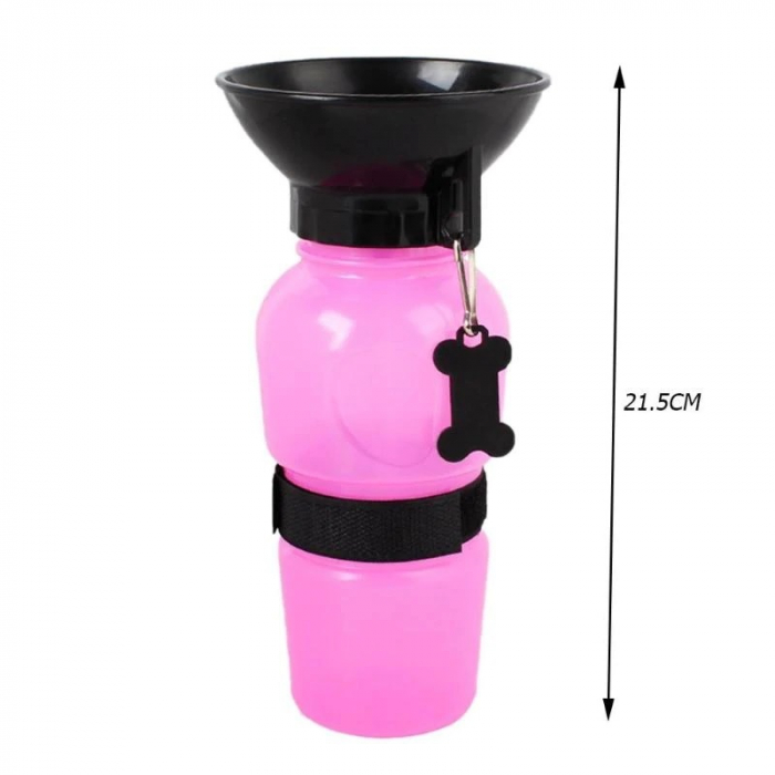 Sticla cu Castron de apa portabil pentru caini pisici, animale de companie, Roz, 500 ml [3]