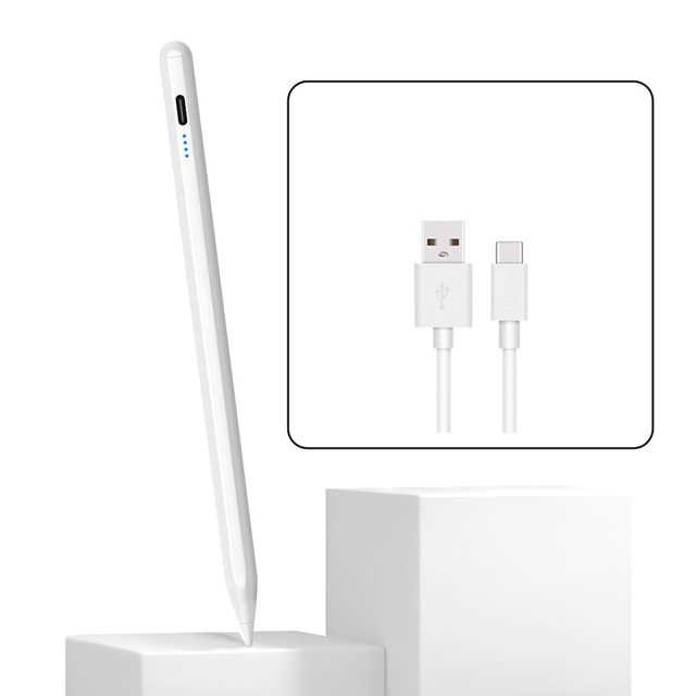 Stylus Pen touch PHN Mag, cu 2 penite, pix compatibil cu iPad Apple, Touch control, Magnetic, USB-C, Penite anti-zgarietura, Alb [2]