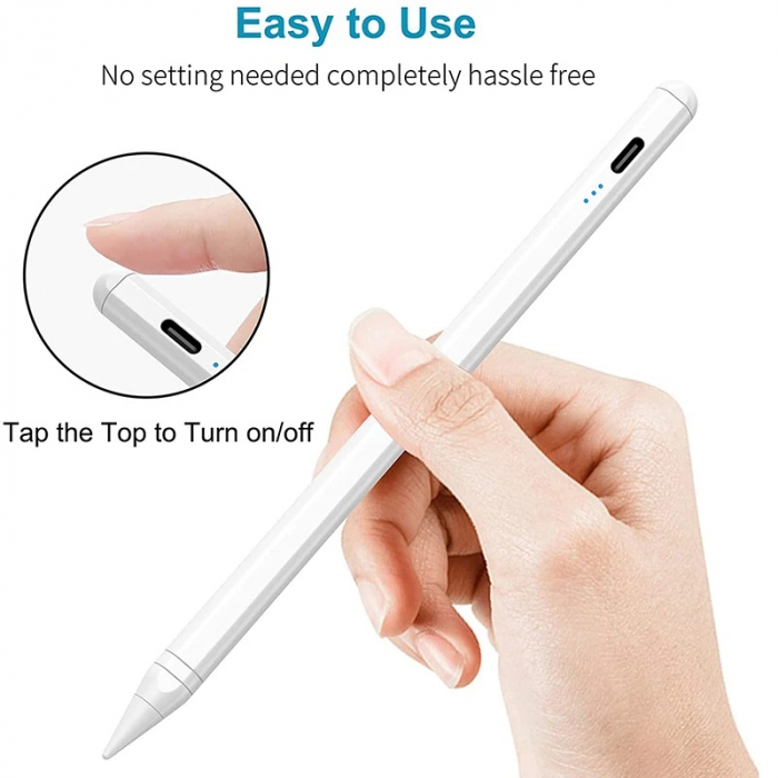 Stylus Pen touch PHN Mag, cu 2 penite, pix compatibil cu Sistemul Android, Touch control, Magnetic, USB-C, Penite anti-zgarietura, Alb [5]
