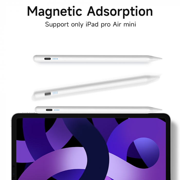 Stylus Pen touch PHN Mag, cu 2 penite, pix compatibil cu Sistemul Android, Touch control, Magnetic, USB-C, Penite anti-zgarietura, Alb [4]