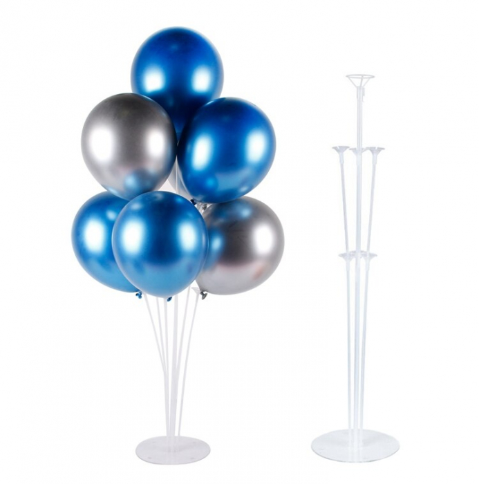 Suport de 7 baloane, Ornament masa de botez, 70cm, Baloane Confeti,  Albastru Metalizat [1]