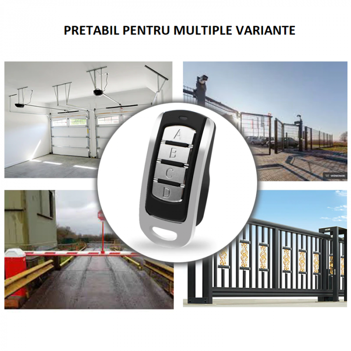 Telecomanda universala cu invatare compatibil BFT, 4 butoane, cod aleatoriu, 280-868 Mhz, pentru poarta electrica, garaj, 12 V, patrata, Negru- Argintiu [2]