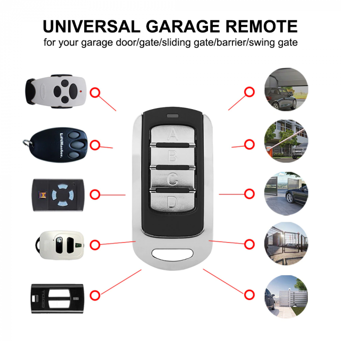 Telecomanda universala cu invatare compatibil BFT, 4 butoane, cod aleatoriu, 280-868 Mhz, pentru poarta electrica, garaj, 12 V, patrata, Negru- Argintiu [4]