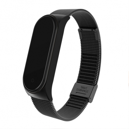 Accesorii bratari fitness - Bratara de schimb din otel inoxidabil, pentru Xiaomi Mi Band 3/4, Inchidere de ceas, Negru