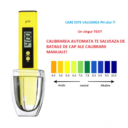 Tester pH Digital pentru testarea calitatii apei de uz casnic pentru apa potabila, acvarii, piscina , Galben [4]