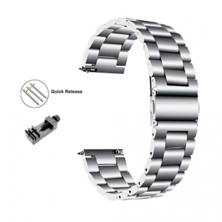 Curea compatibila Samsung Gear S3 / Galaxy 22mm , Huawei GT 2 (46mm), din otel inoxidabil cu sistem Quick release smartwatch , Argintiu / Silver [1]