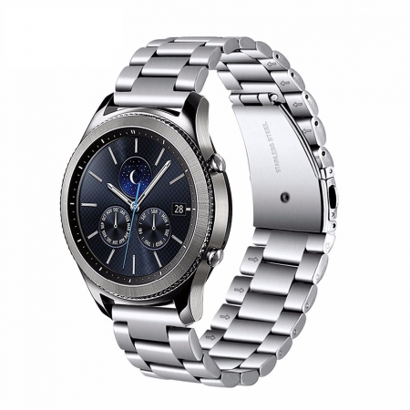 Curea compatibila Samsung Gear S3 / Galaxy 22mm , Huawei GT 2 (46mm), din otel inoxidabil cu sistem Quick release smartwatch , Argintiu / Silver [2]