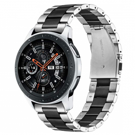 Curea compatibila Samsung Gear S3 / Galaxy 22mm , Huawei GT 2 (46mm), din otel inoxidabil cu sistem Quick release smartwatch , Negru Argintiu / Black Silver [2]