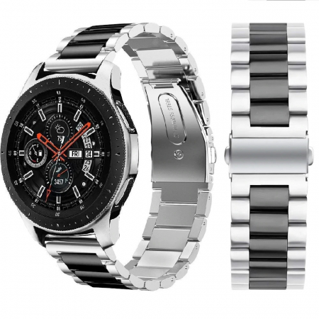 Curea compatibila Samsung Gear S3 / Galaxy 22mm , Huawei GT 2 (46mm), din otel inoxidabil cu sistem Quick release smartwatch , Negru Argintiu / Black Silver [4]