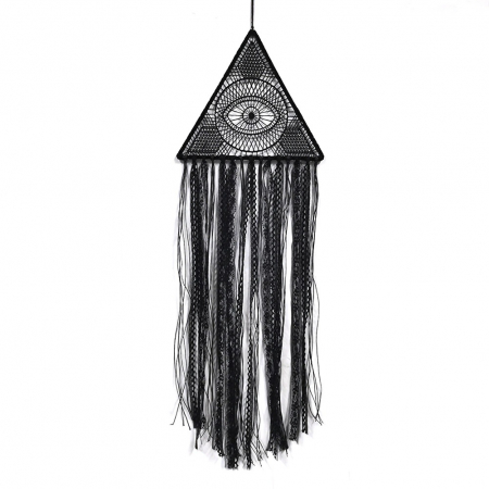 Set Dream Catcher Decoratiune macrame pentru perete realizata manual prin tehnica nodurilor,Forma rotund si dreptunghi,  86x26 cm , BOHO , Negru [1]