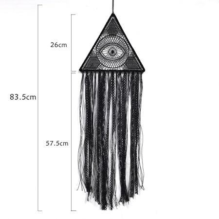 Set Dream Catcher Decoratiune macrame pentru perete realizata manual prin tehnica nodurilor,Forma rotund si dreptunghi,  86x26 cm , BOHO , Negru [2]