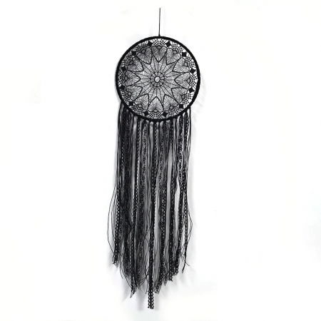 Set Dream Catcher Decoratiune macrame pentru perete realizata manual prin tehnica nodurilor,Forma rotund si dreptunghi,  86x26 cm , BOHO , Negru [3]
