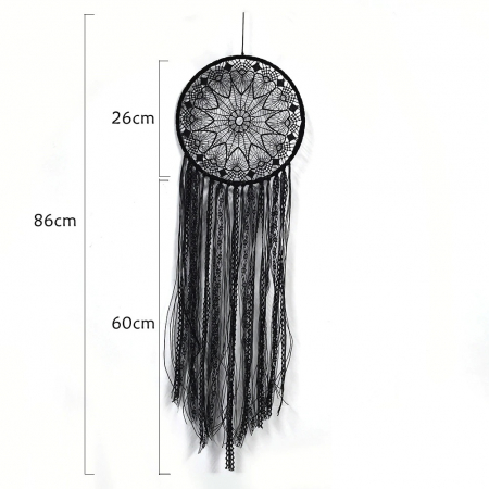 Set Dream Catcher Decoratiune macrame pentru perete realizata manual prin tehnica nodurilor,Forma rotund si dreptunghi,  86x26 cm , BOHO , Negru [4]