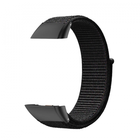 Curea din material textil cu arici compatibila Huawei Band 6/ Honour Band 6 Smartwatch, Quick Release, Negru [1]
