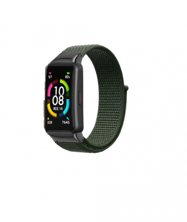 Curea din material textil cu arici compatibila Huawei Band 6/ Honour Band 6 Smartwatch, Quick Release, Verde Army [1]