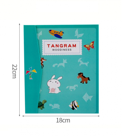 Joc educativ Tangram puzzle din lemn cu plansa magnetica, Montessori, +3 ani, multicolor [5]