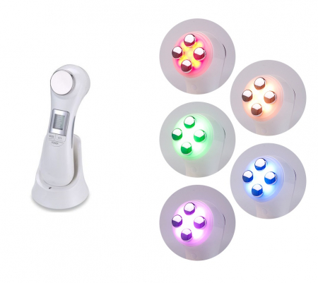 Aparat Cosmetic Terapie Fotonica Faciala 6 in 1 LED RF, Lifting, Reintinerire, vibratii EMS, Microcurent, Mezoterapie, Alb [5]