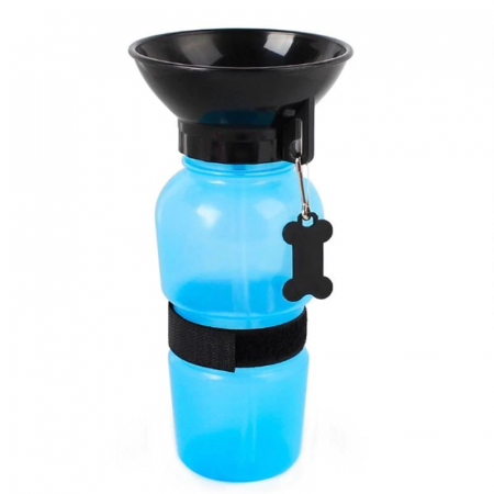 Pet shop - Sticla cu Castron de apa portabil pentru caini pisici, animale de companie, Albastru, 500 ml