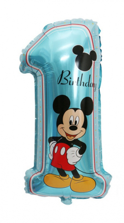 Baloane - Balon Cifra 1 Mickey Mouse, 81 cm, Aniversare, Folie Figurina Albastru, 81x48 cm