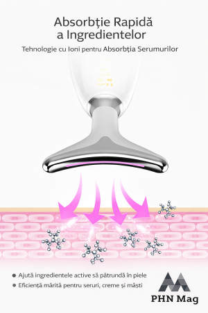 Aparat Lifting Facial și Gât PHN Mag™, EMS + LED 7 Culori, Masaj Anti-Rid, Încălzire 45°C, Reducere Riduri, Îmbunătățire Elasticitate Piele, Alb [6]