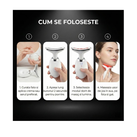 Aparat Lifting Facial și Gât PHN Mag™, EMS + LED 7 Culori, Masaj Anti-Rid, Încălzire 45°C, Reducere Riduri, Îmbunătățire Elasticitate Piele, Alb [11]
