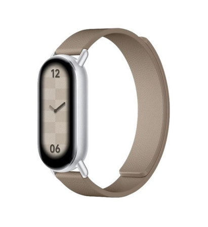 Accesorii bratari fitness - Bratara cu magnet din piele, compatibil Xiaomi Mi Band 8 / Mi Band 9 / Mi Band 10, PHN Mag, Crem