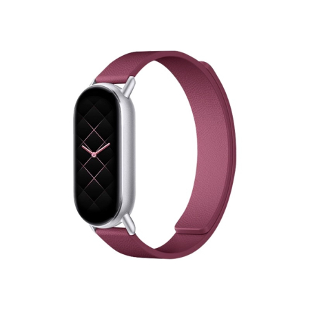 Gadgeturi - Bratara cu magnet din piele, compatibil Xiaomi Mi Band 8 / Mi Band 9 / Mi Band 10, PHN Mag, Visiniu