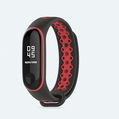 Bratara de schimb din silicon, pentru Xiaomi Mi Band 3 / Mi Band 4, Negru Rosu [1]