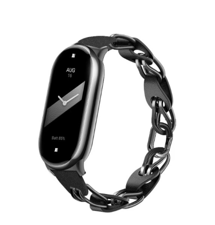 Accesorii bratari fitness - Bratara din metal cu piele, compatibil Xiaomi Mi Band 8 / Mi Band 9 / Mi Band 10, Negru
