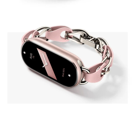 Bratara din metal cu piele, compatibil Xiaomi Mi Band 8 / Mi Band 9 / Mi Band 10, Roz si Argintiu [2]