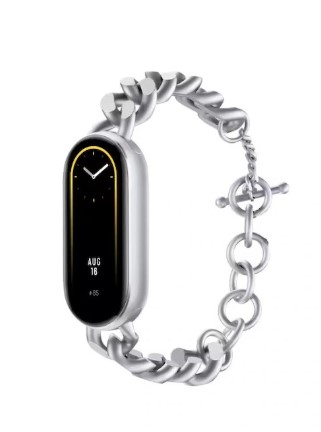 Accesorii bratari fitness - Bratara din metal cu zale, compatibil Xiaomi Mi Band 8 / Mi Band 9 / Mi Band 10, PHN Mag, Argintiu