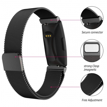 Bratara din otel inoxidabil compatibil Fitbit Inspire / HR - Negru, Inchidere magnetica [2]