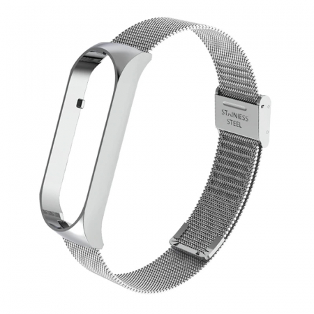 Accesorii bratari fitness - Bratara din otel inoxidabil, compatibil Xiaomi Mi Band 5 / Mi Band 6, Inchidere de ceas, Argintiu