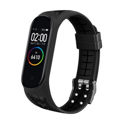 Bratara din silicon, compatibil Xiaomi Mi Band 5 / Mi Band 6, Negru cu catarama [1]