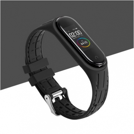 Bratara din silicon, compatibil Xiaomi Mi Band 5 / Mi Band 6, Negru cu catarama [2]