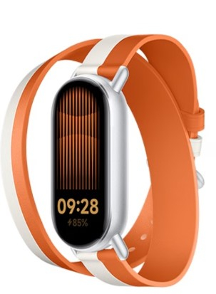 Bratara dubla din piele, compatibil Xiaomi Mi Band 8 / Mi Band 9 / Mi Band 10, PHN Mag, Alb si Portocaliu [1]