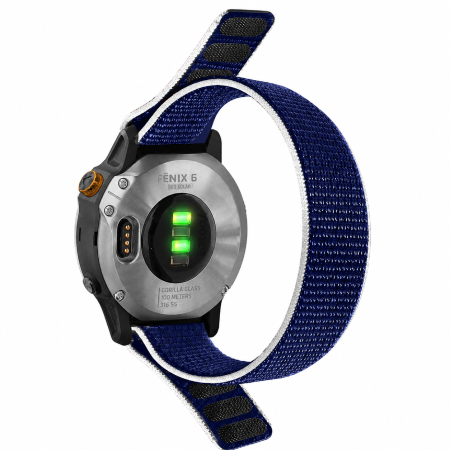 Curea Garmin 22mm - Bratara Quick Release 22mm din material textil cu arici pentru smartwatch Garmin Fenix 5, Fenix 6, Fenix 7, Fenix 6 Pro, Fenix 6 Pro Sapphire Edition, Forerunner 935, Forerunner 945, Bleumarin