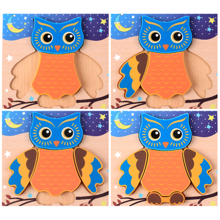 Joc educativ puzzle din lemn, Montessori 3D, Bufnita, 18 luni+ [1]