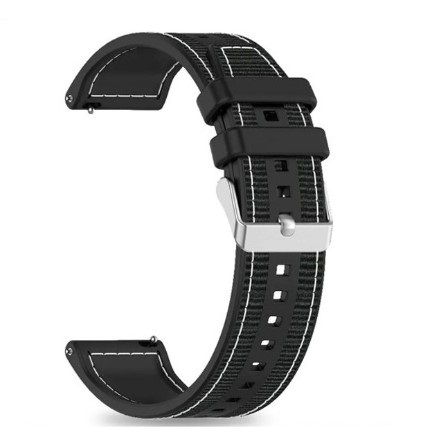 Accesorii Smartwatch - Curea 22mm Compatibila cu Huawei Watch GT4 46mm, Exterior Textil - Interior Silicon, Sistem Quick Release, Catarama Clasica, PHN Mag, Negru