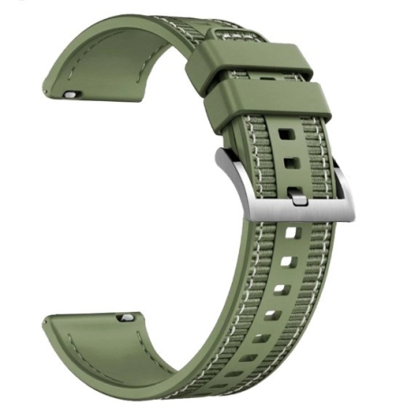 Accesorii Smartwatch - Curea 22mm Compatibila cu Huawei Watch GT4 46mm, Exterior Textil - Interior Silicon, Sistem Quick Release, Catarama Clasica, PHN Mag, Verde