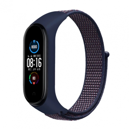 Curea Bratara Fitness compatibil Xiaomi Mi Band 3 / 4 / 5 / 6 din material textil cu arici rezistenta la apa, Midnight Blue [1]