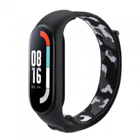 Mi band cu arici 3/4/5/6 - Curea Bratara Fitness compatibil Xiaomi Mi Band 3 / 4 / 5 / 6, PHN Mag, din material textil cu arici rezistenta la apa, Negru Armata