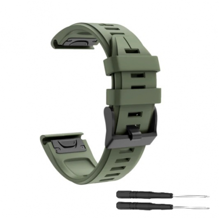 Garmin - Curea Bratara Quick Release pentru smartwatch Garmin Fenix 6 / 6X / 6x pro solar / 5x / 5x Puls / Fenix 3 / 3 HR / 3 sapphire / D2 Bravo / Quaitx3 / Tactix Bravo / Descent Mk1 , 26 mm , Green Army cu